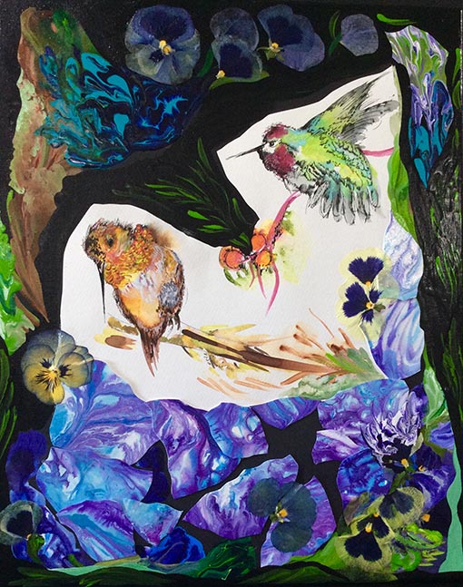 original acrylic painting of two hummingbirds by Diana Zoe Coop